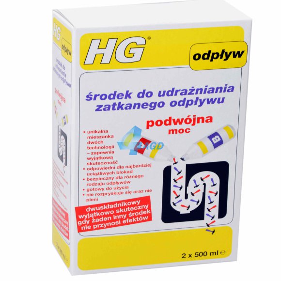 HG ŚRODEK DO UDRAŻNIANIA ZATKANEGO ODPŁYWU - PODWÓJNA MOC - 2 X 0.5 L