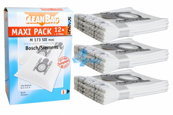 Worki BOSCH / SIEMENS Typu D, E, F, G, H. CleanBag - Maxi Pack 12szt.