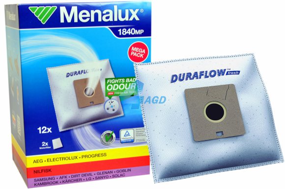 Menalux 1840MP Zestaw worków 12szt+2 filtry do odkurzaczy Boman, Clatronic, Dirt Devil, Nilfisk, Samsung i innych.