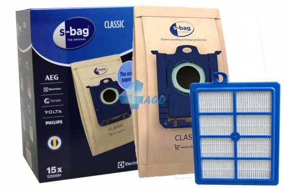 E200SM Worki do odkurzacza S-bag Classic duże opakowanie 15 szt oraz filtr